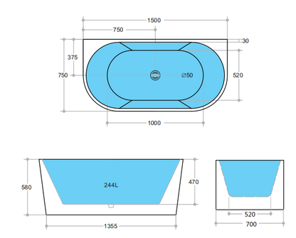 Harmira Back to Wall Bathtub 1400/1500/1700mm