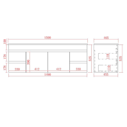 Modern Wall-Mounted Bath Vanity 1200/1500/1800mm