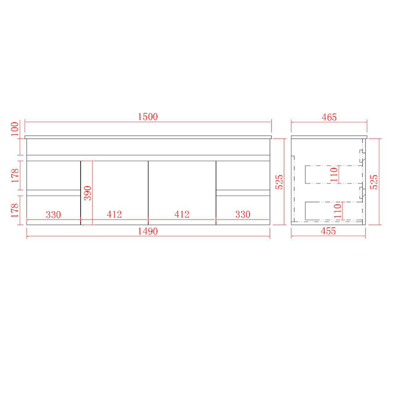 Modern Wall-Mounted Bath Vanity 1200/1500/1800mm