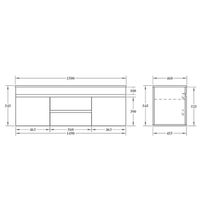 Modern Wall-Mounted Bath Vanity 1200/1500/1800mm