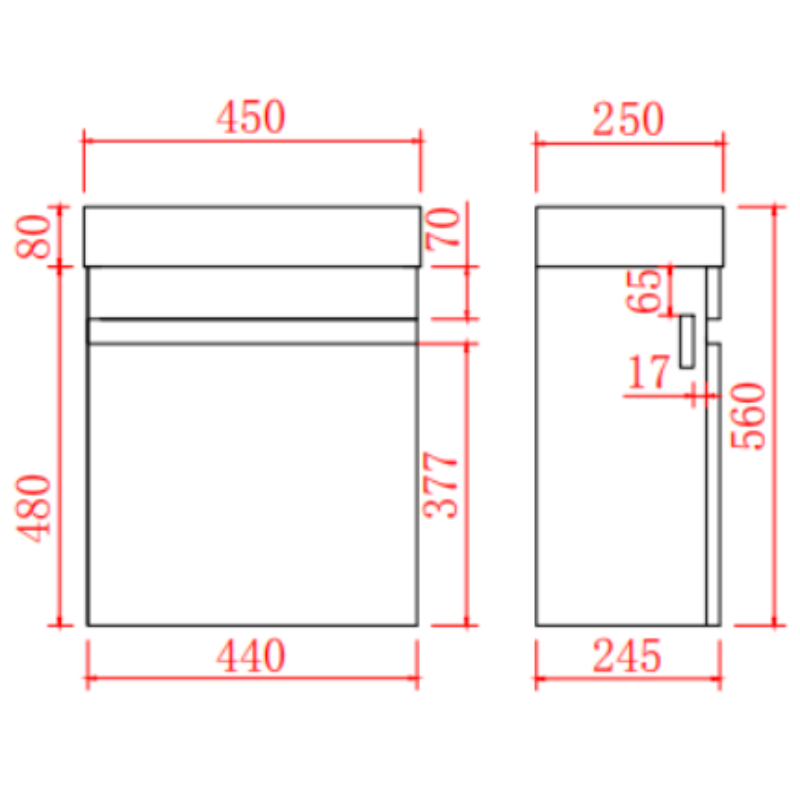 Slim Wall-Mounted Vanity (PVC) 450/600/750mm
