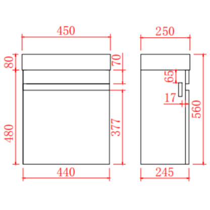 Slim Wall-Mounted Vanity (PVC) 450/600/750mm