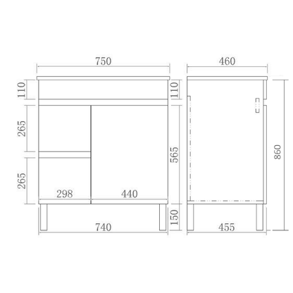 Slim Wall-Mounted Vanity (PVC)  450/600/750/900mm