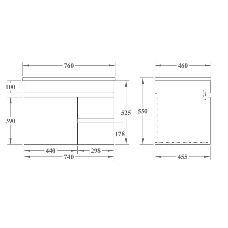 Wren Modern Wall-Mounted Bath Vanity 600/750/900mm