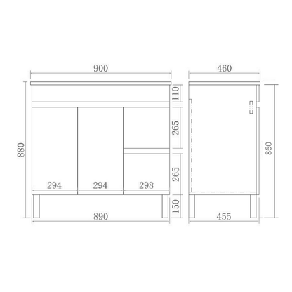 Slim Wall-Mounted Vanity (PVC)  450/600/750/900mm