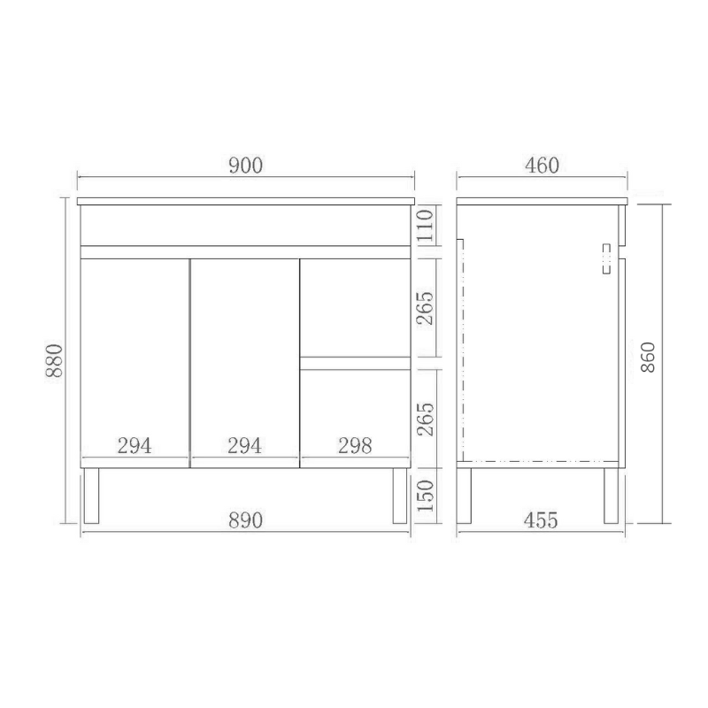 Wren Leg Vanity Cabinet (PVC Material) 600/750/900/1200/1500mm