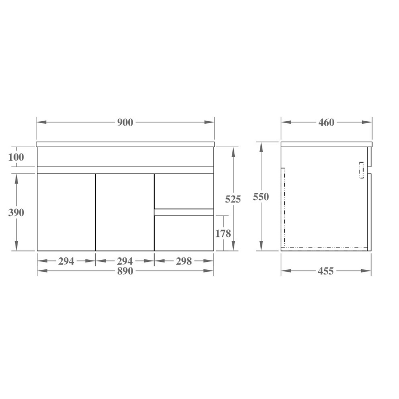 Wren Modern Wall-Mounted Bath Vanity 600/750/900mm