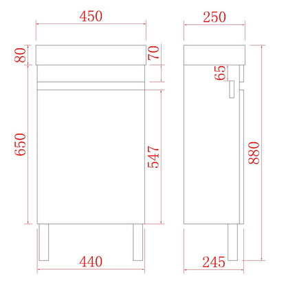 Slim Wall-Mounted Vanity (PVC)  450/600/750/900mm