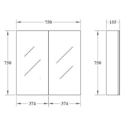 Avie Oak PVC Shaving Cabinet 600-1480mm EVSC60/75/90/120/150-OAK