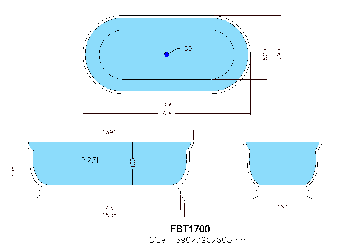 Freston Freestanding Bathtub 1690*790*610mm