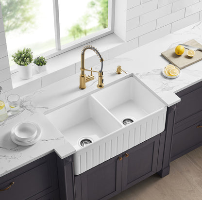 838*457*255mm Greenwich Fireclay Farmhouse Double Sink FCS828-D-GW/MB