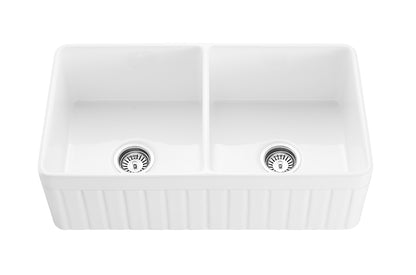 838*457*255mm Greenwich Fireclay Farmhouse Double Sink FCS828-D-GW/MB