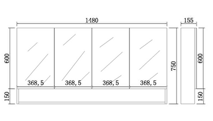Matte Black Fremantle Mirror Shaving Cabinet 600-1480mm FMBSV600/750/900/1200/1500