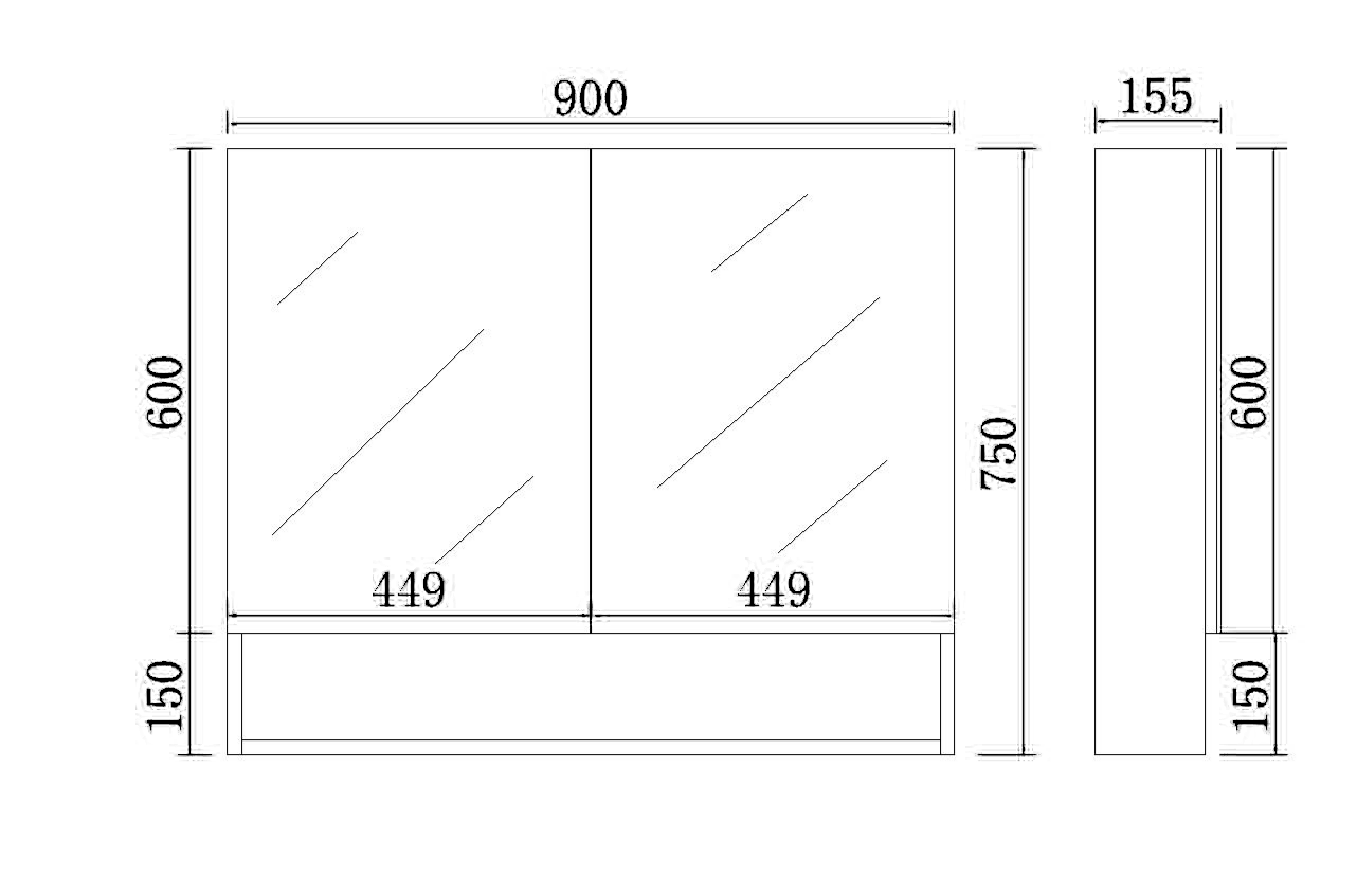 Matte Black Fremantle Mirror Shaving Cabinet 600-1480mm FMBSV600/750/900/1200/1500