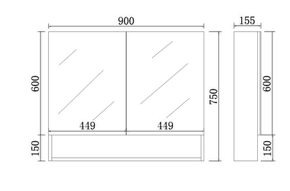 Matte Black Fremantle Mirror Shaving Cabinet 600-1480mm FMBSV600/750/900/1200/1500