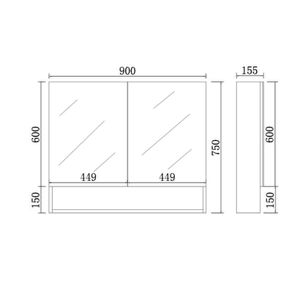 Shaving Cabinet  Matte Black Finish 600–1480mm