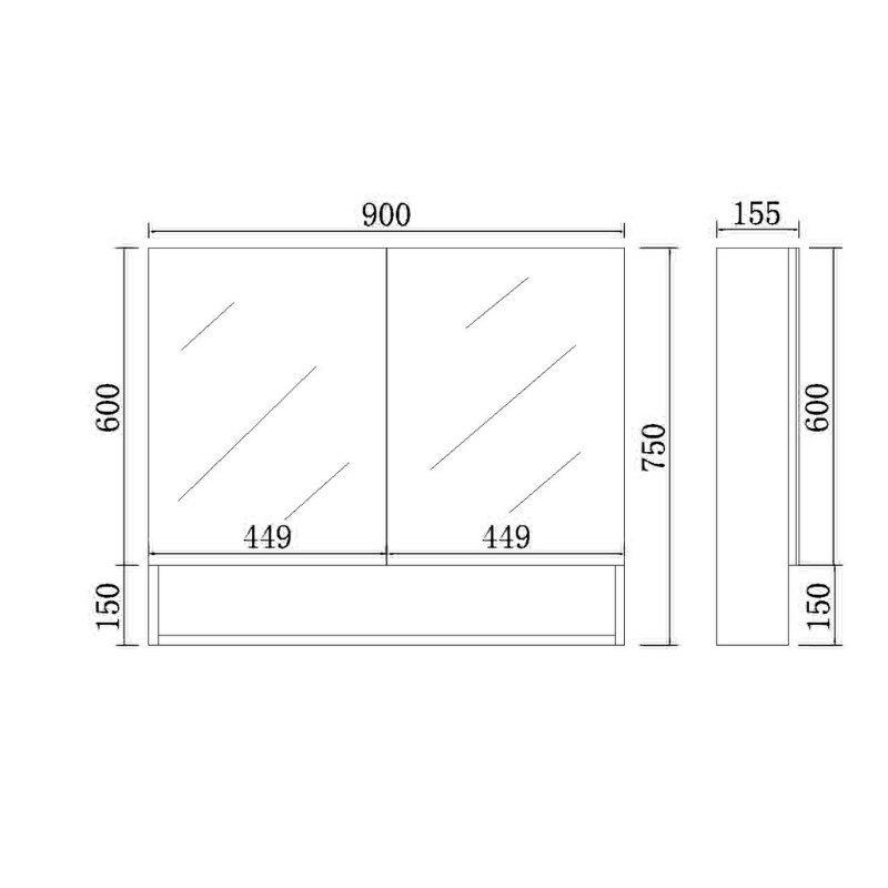 Shaving Cabinet  Matte Black Finish 600–1480mm