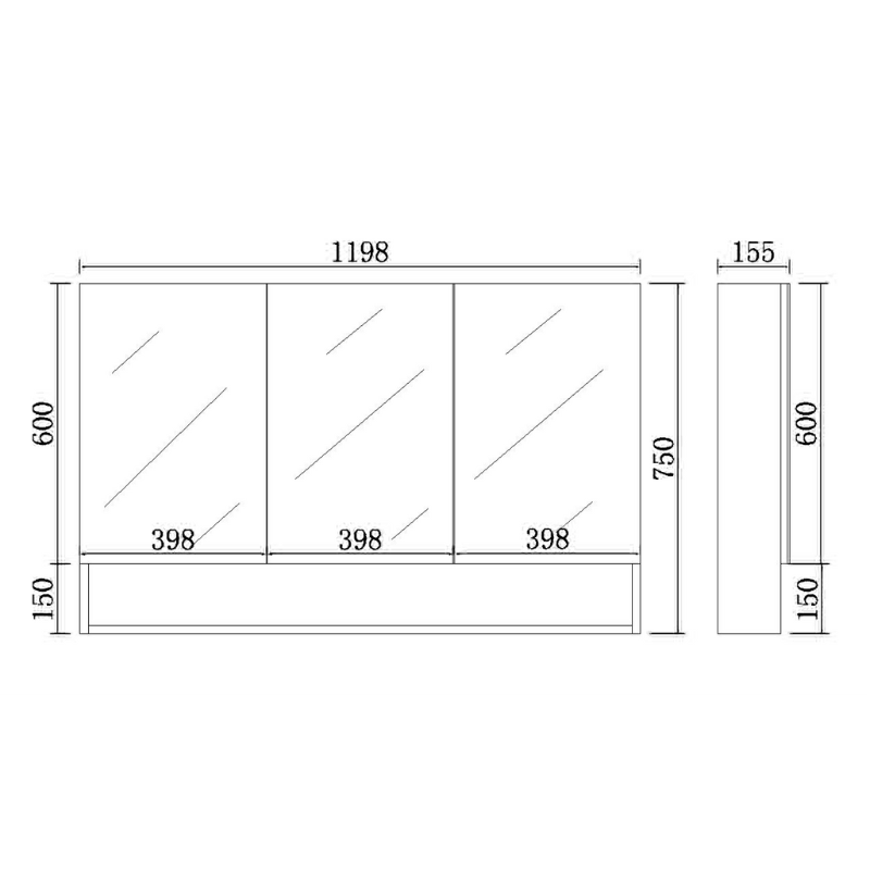 Shaving Cabinet Matte White Finish  600–1480mm