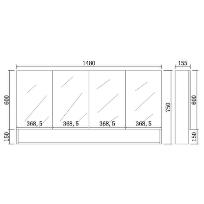 Polyurethane PVC Glass Shelf with Copper-Free Mirror – Moisture Resistant 600–1480mm