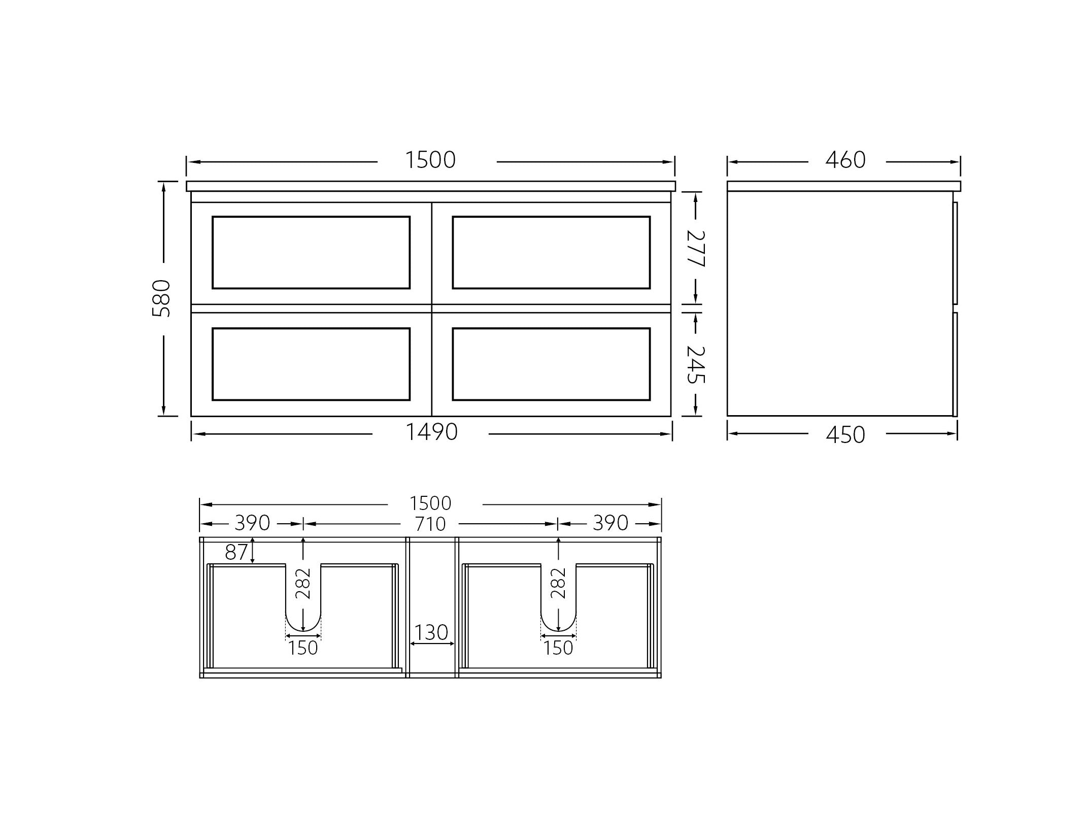 1500mm Fremantle Matte Black vanity FMB1500WH Cabinet ONLY