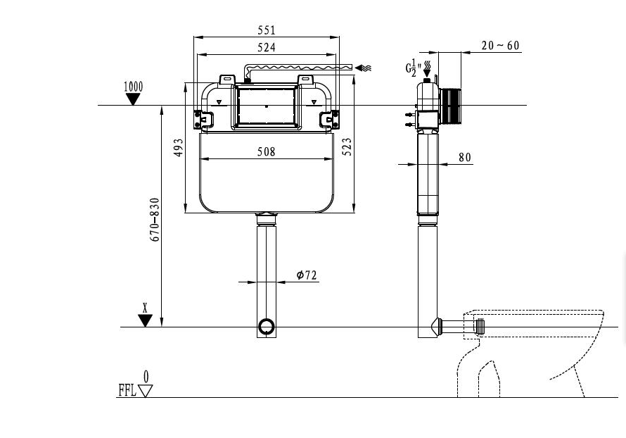 In Wall Cistern Frameless