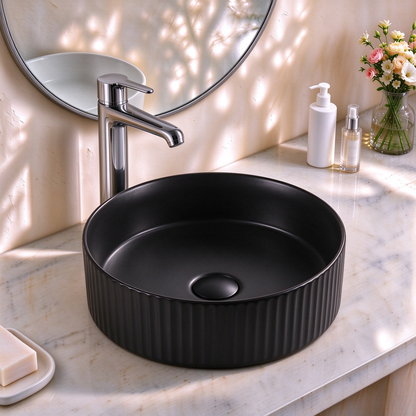 VITO Geneva Fluted Round Premium Ceramic Above-Counter Basin 360*360*120mm
