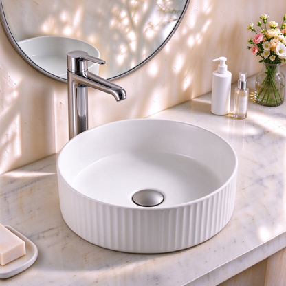 VITO Geneva Fluted Round Premium Ceramic Above-Counter Basin 360*360*120mm