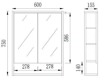 Prime Oak Grace Shaving Cabinet – Oak Finish 600–1480mm