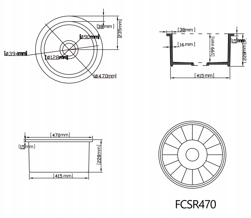 470mm X 228mm Gloss White Sink Camden FCSR470