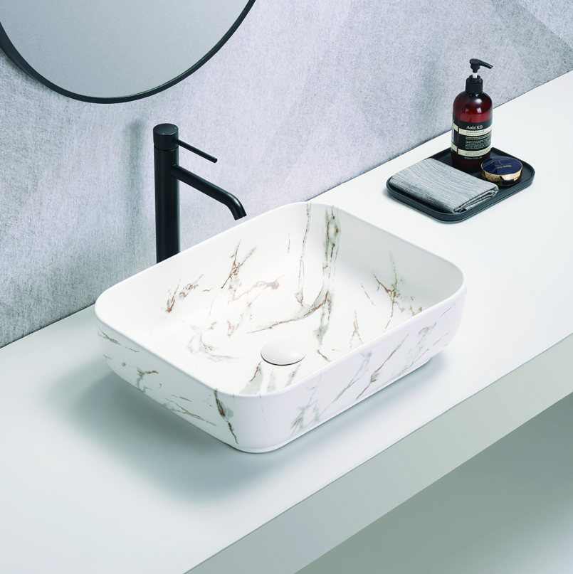 500*390*130mm Matte White with gold Vein Basin Carrara PA5039M2