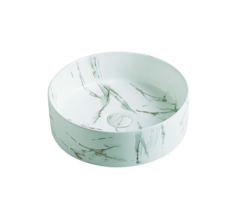 394*394*115mm Matte White with gold Vein Basin Carrara PA4040M2