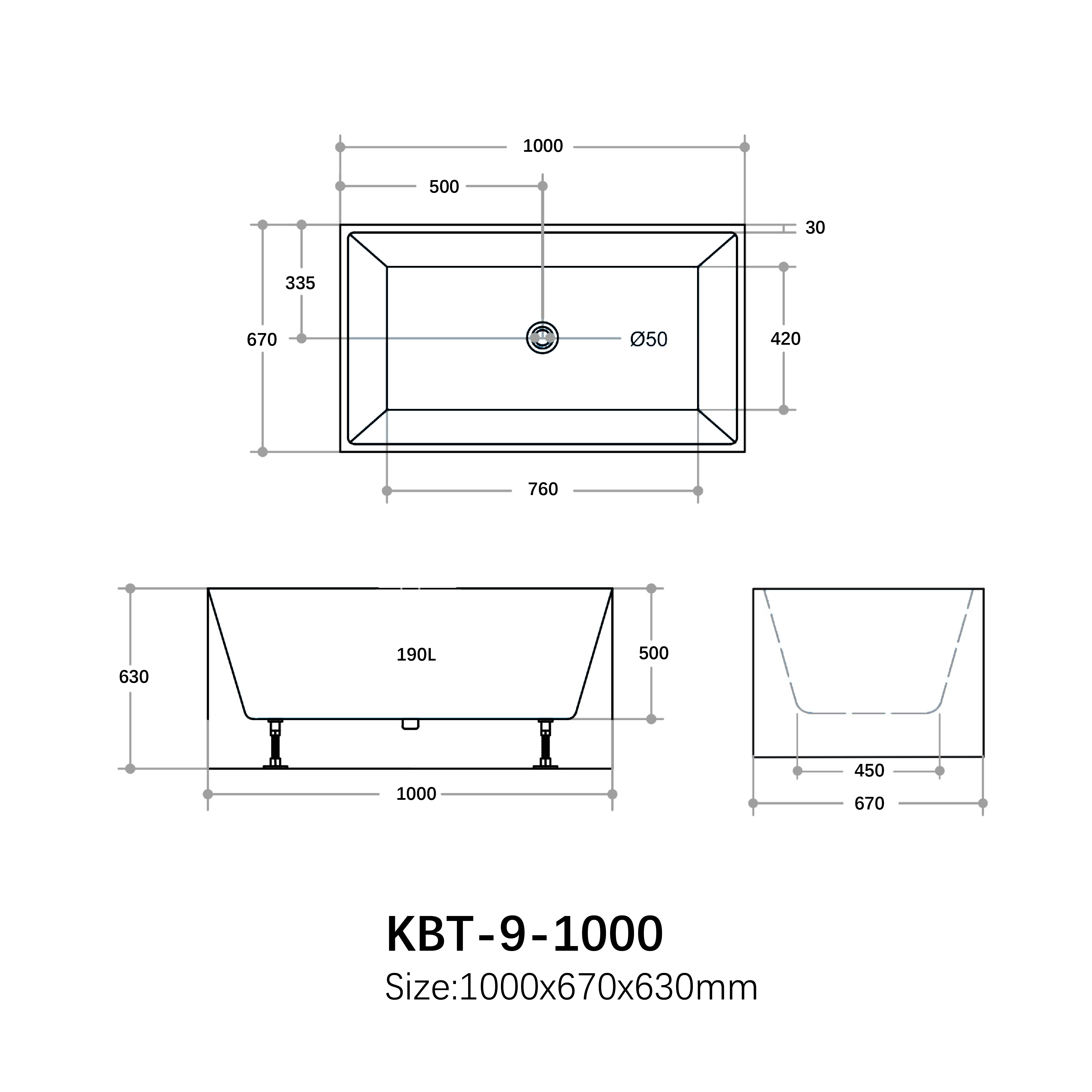 Theo Multi-Fit Freestanding Bathtub 990-1700mm