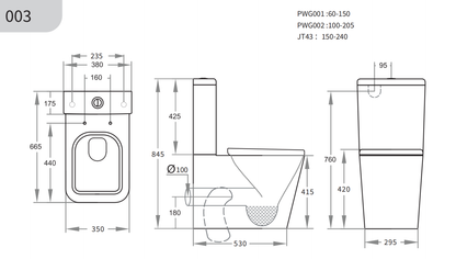 Back to Wall Qubist BTW Toilet Suite 665*380*840mm Trap Included