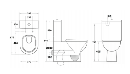 675*395*840mm Back to Wall Toilet Suite LUX005 Trap Included