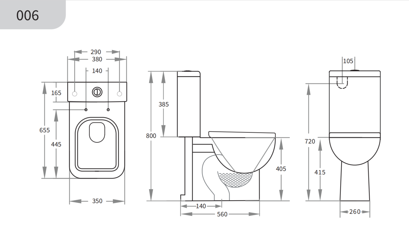 Cubo Closed Couple Toilet Suite Bottom Inlet 655*385*805mm