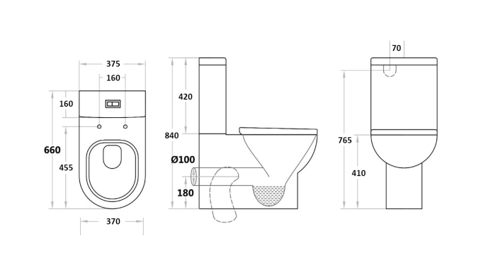660*375*845mm Back to Wall Box Rim Toilet Suite LUX016 Trap Included