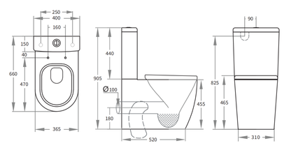 Elvera Box Rim Ambulant Toilet Suite 660*400*905mm
