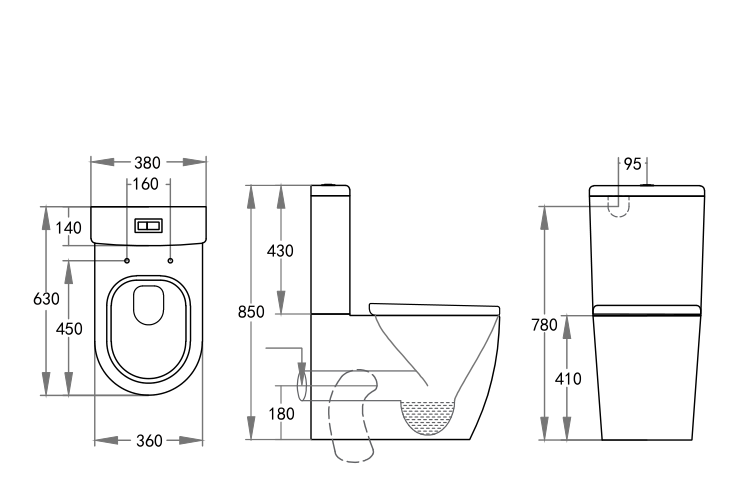 635*380*830mm Back to Wall Rola BTW Toilet Suite KDK023 Trap Included