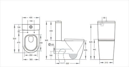 660*390*875mm Back to Wall Ambulant Rimless Toilet Suite LUX027R Trap Included