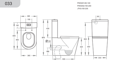 655*385*870mm Back to Wall Rimless Tornado Toilet Suite LUX033 Trap Included