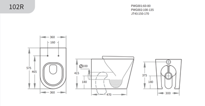 Avis Rimless Wall-Mounted Toilet Pan 575*360*415mm