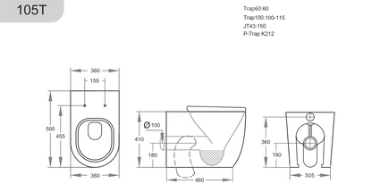 595*360*410mm Veda Tornado Wall Faced Floor Pan LUX105T/LUX105T-B Trap Included