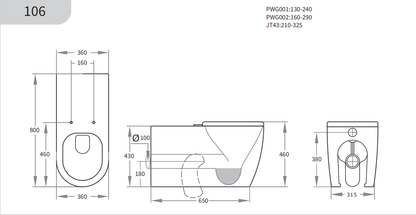 Asta Care Tornado Raised Height Wall-Faced Pan 800*360*430mm