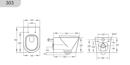 550*345*320mm Qubist Box Rim Wall Hung Pan LUX303/LUX303-B