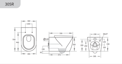 Veda Rimless Wall-Mounted Pan 550*360*330mm