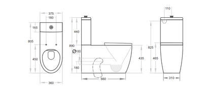 Calia Accessible Back to Wall Rimless Toilet Suite 805*375*890mm