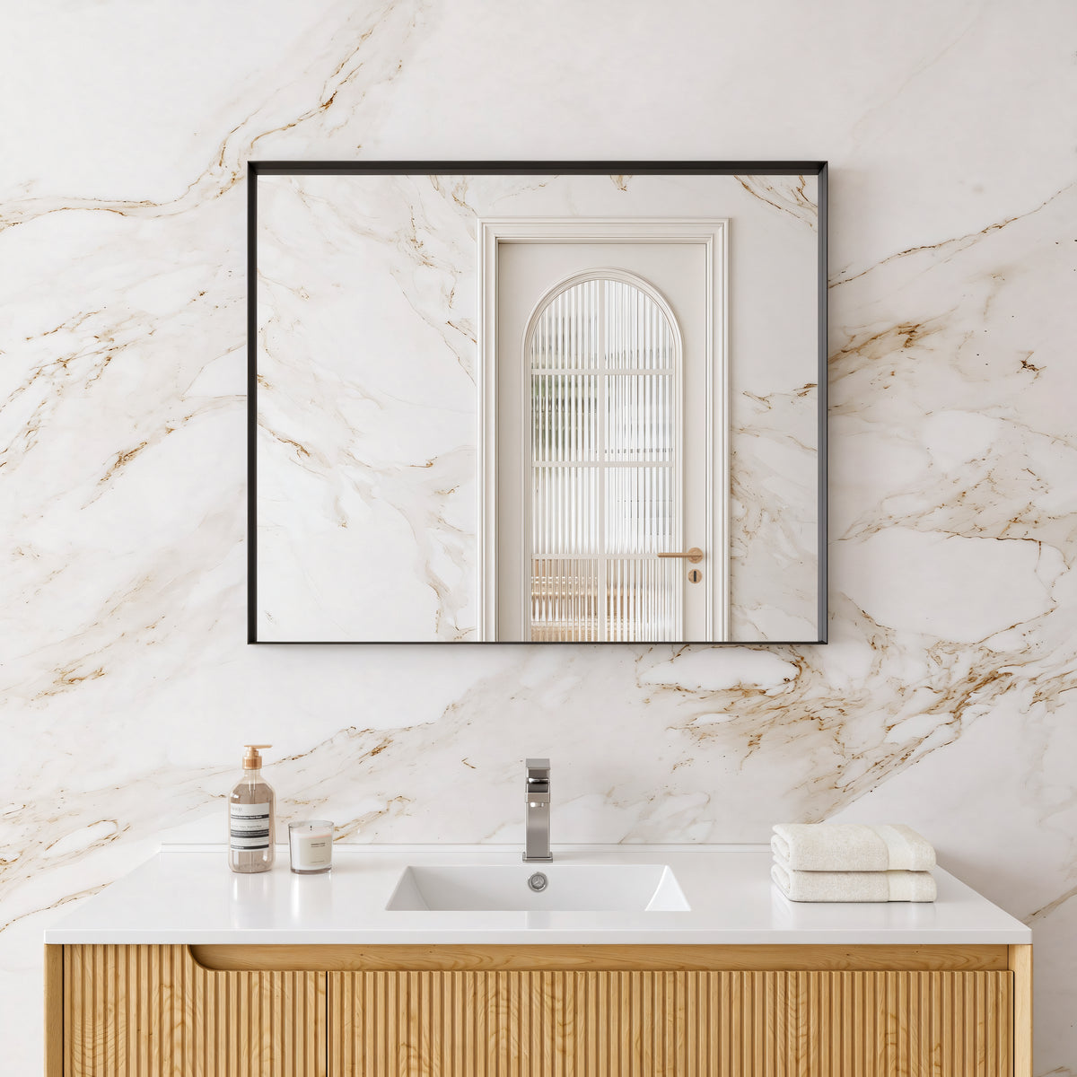 Rectangular Matte Black Framed Mirror 450-1200mm