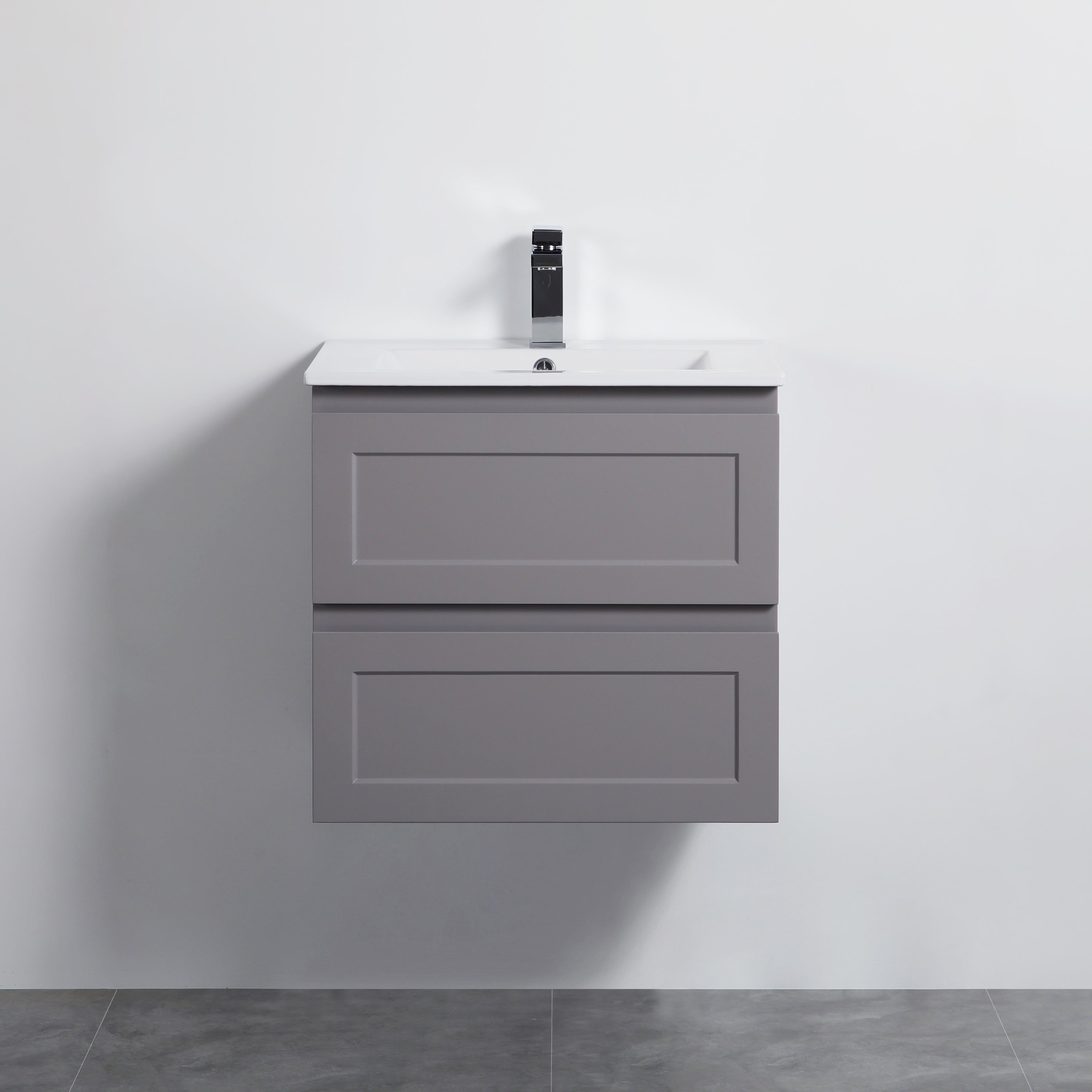 600mm Fremantle Wall Hung Vanity Double Drawers Matt Grey FMG600WH