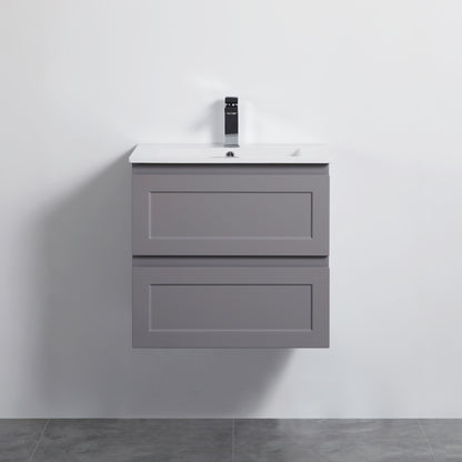 600mm Fremantle Wall Hung Vanity Double Drawers Matt Grey FMG600WH