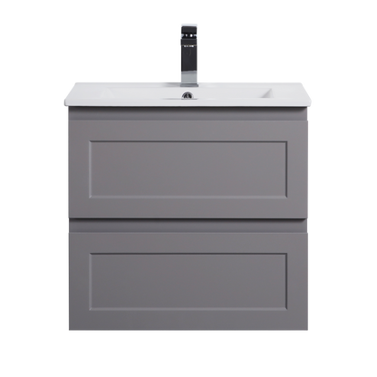 600mm Fremantle Wall Hung Vanity Double Drawers Matt Grey FMG600WH